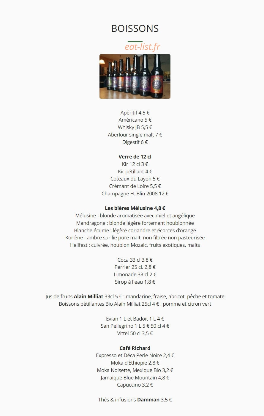 Au Bistrot Ronsard — carte page 2