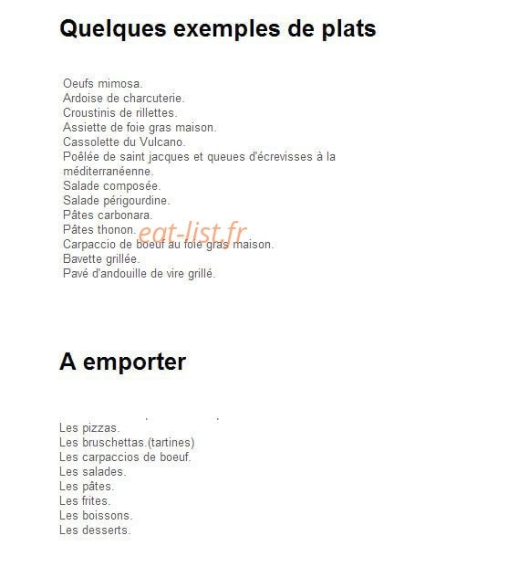 Le Vulcano — carte page 1