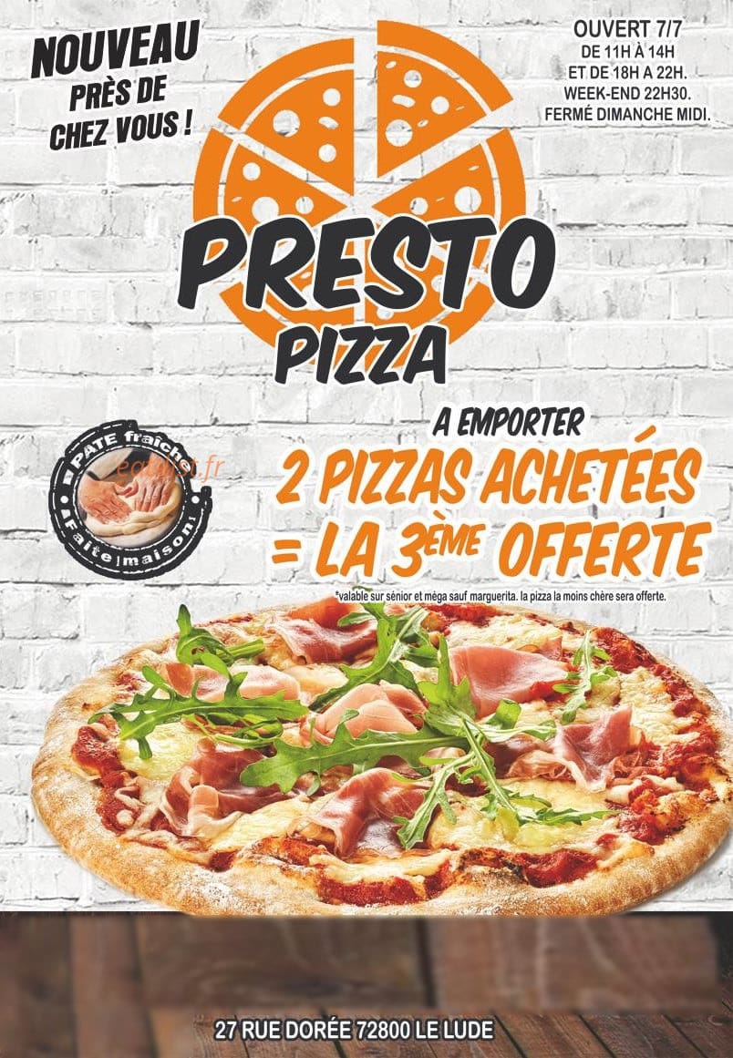 Presto Pizza — carte page 1