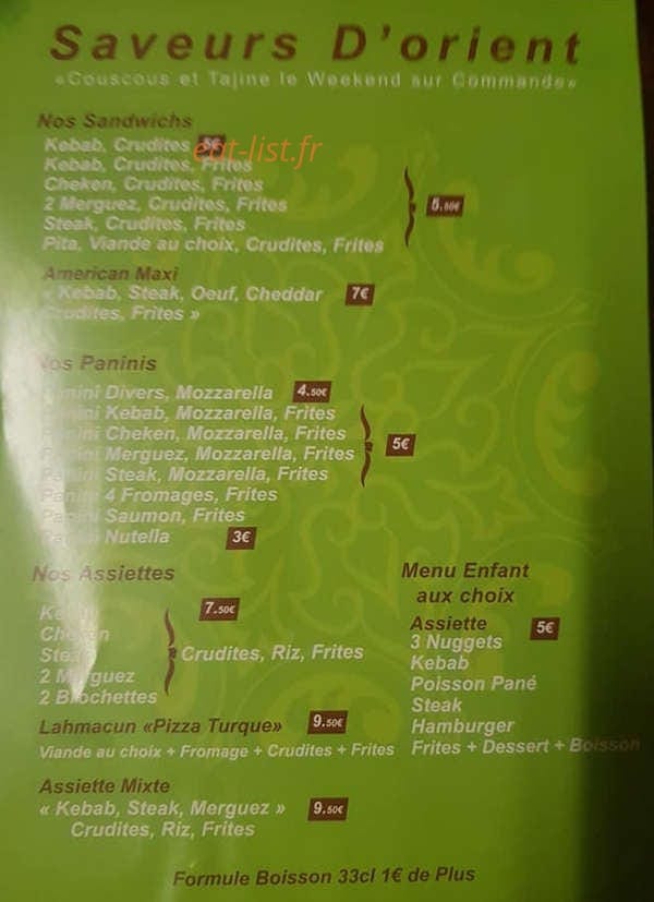 Saveurs d'orient — carte page 1