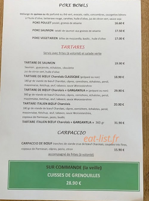 Carte et menu de Brasserie Pizzeria Le Zinc à Bassens — Les tartares