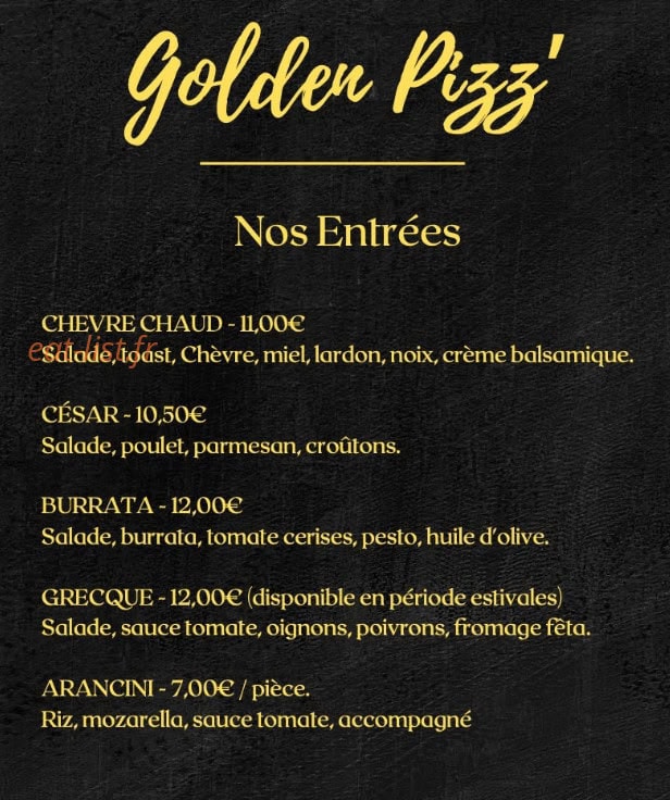 Golden pizz — carte page 1