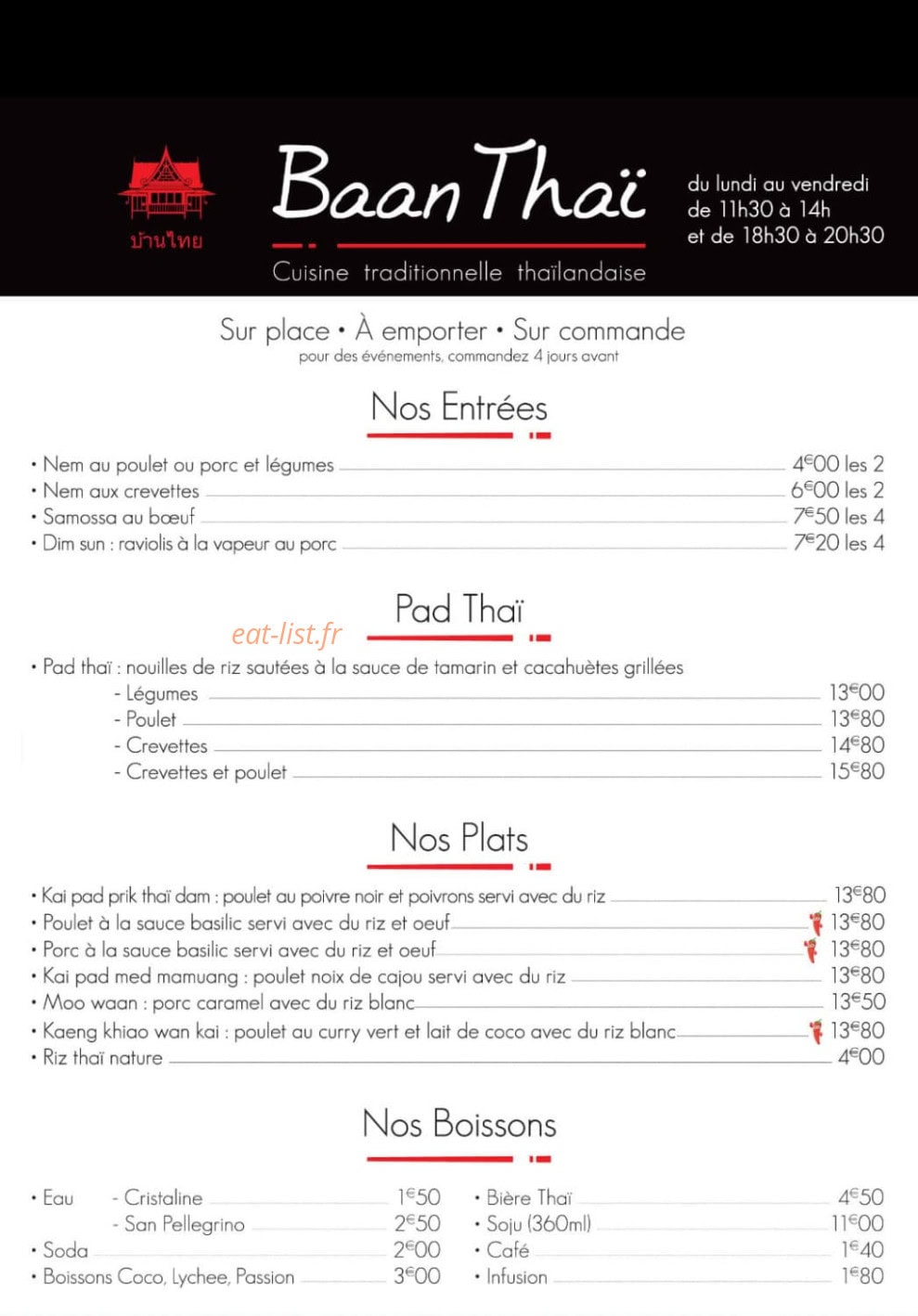 Baan Thai — carte page 1