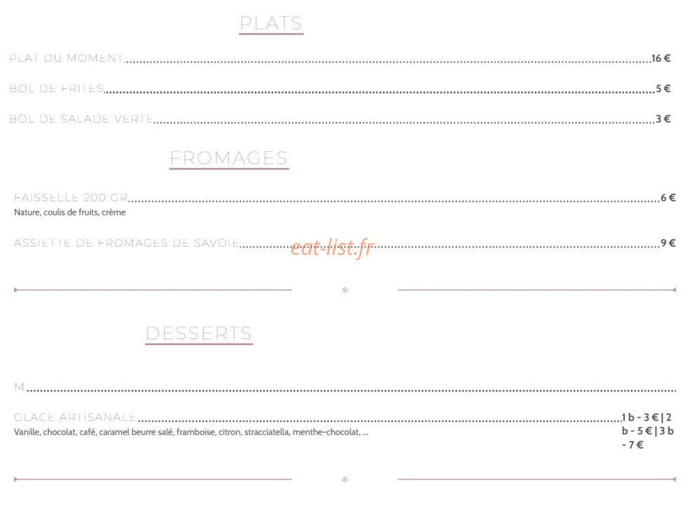 Bistrot Brick House — carte page 1