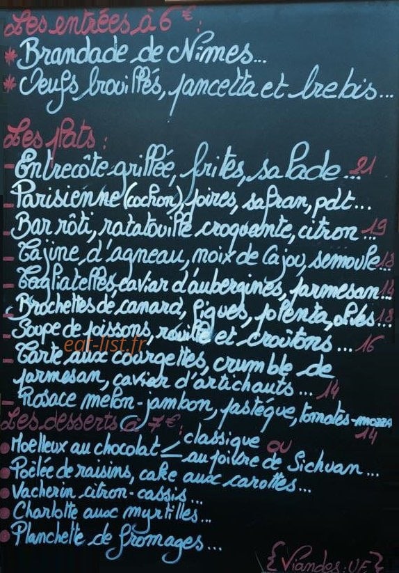 Bistrot du Verger — carte page 2