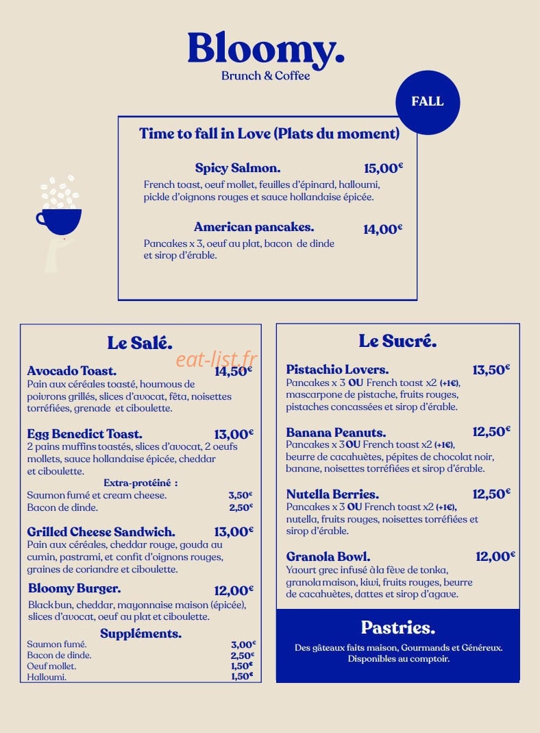 Bloomy Brunch & Coffee — carte page 1
