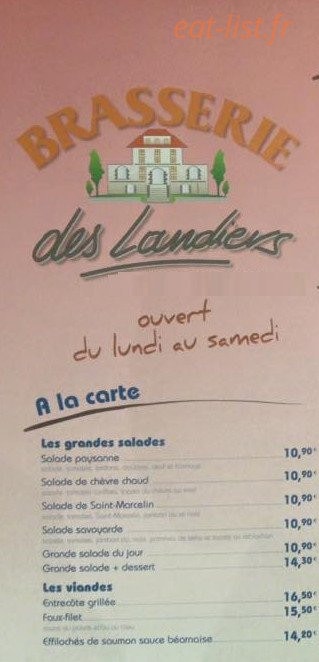 Brasserie des Landiers — carte page 1