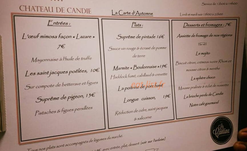 La cantine de Candie — carte page 1