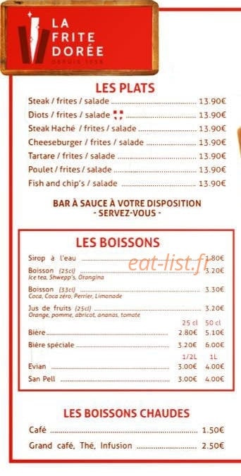 La Frite Dorée — carte page 1