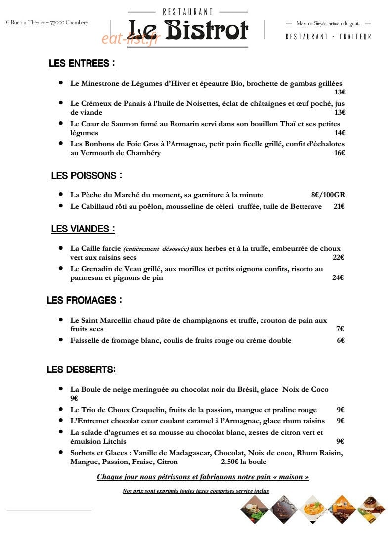 Le Bistrot — carte page 1