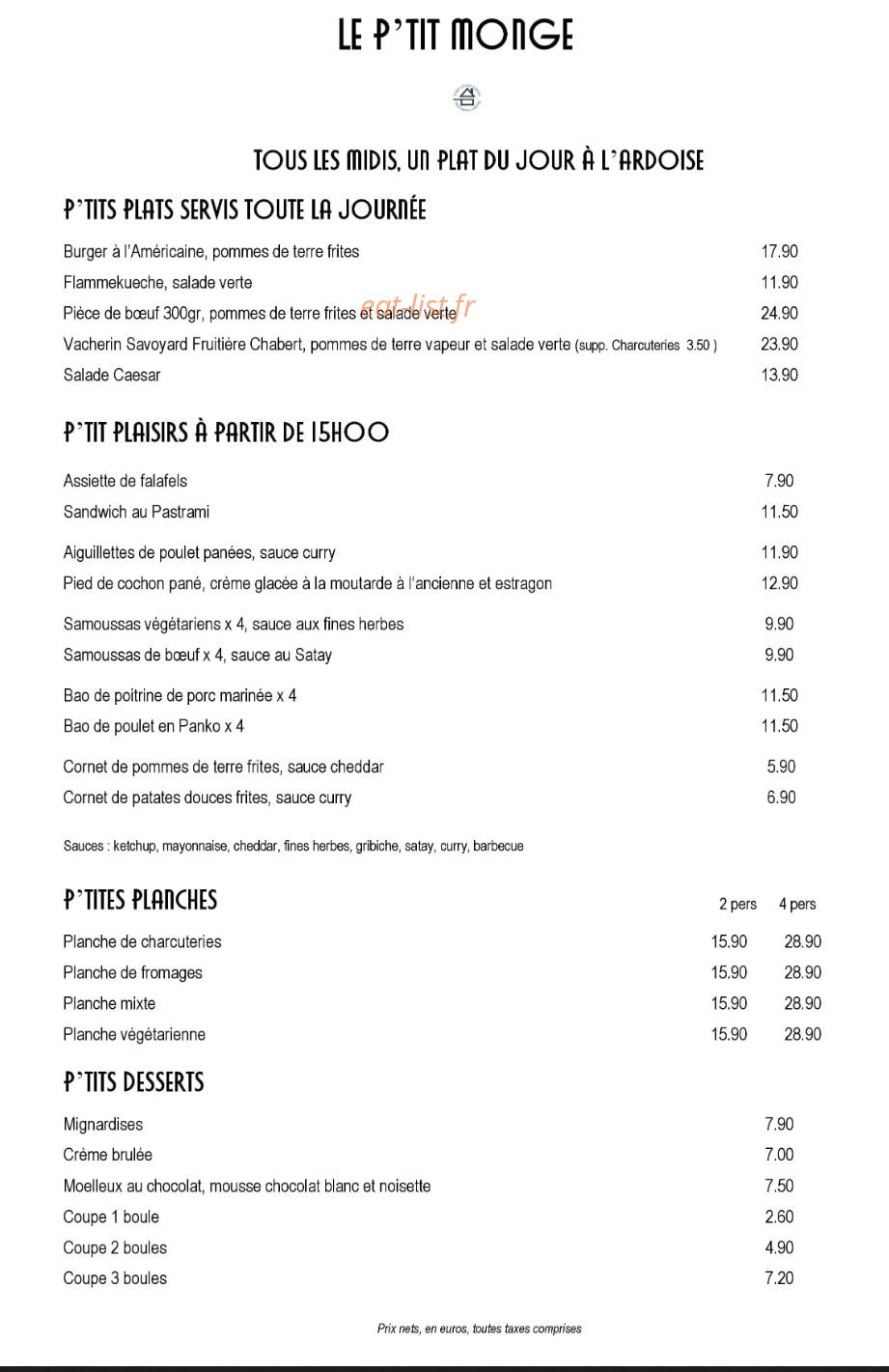 Le P'tit Monge — carte page 1