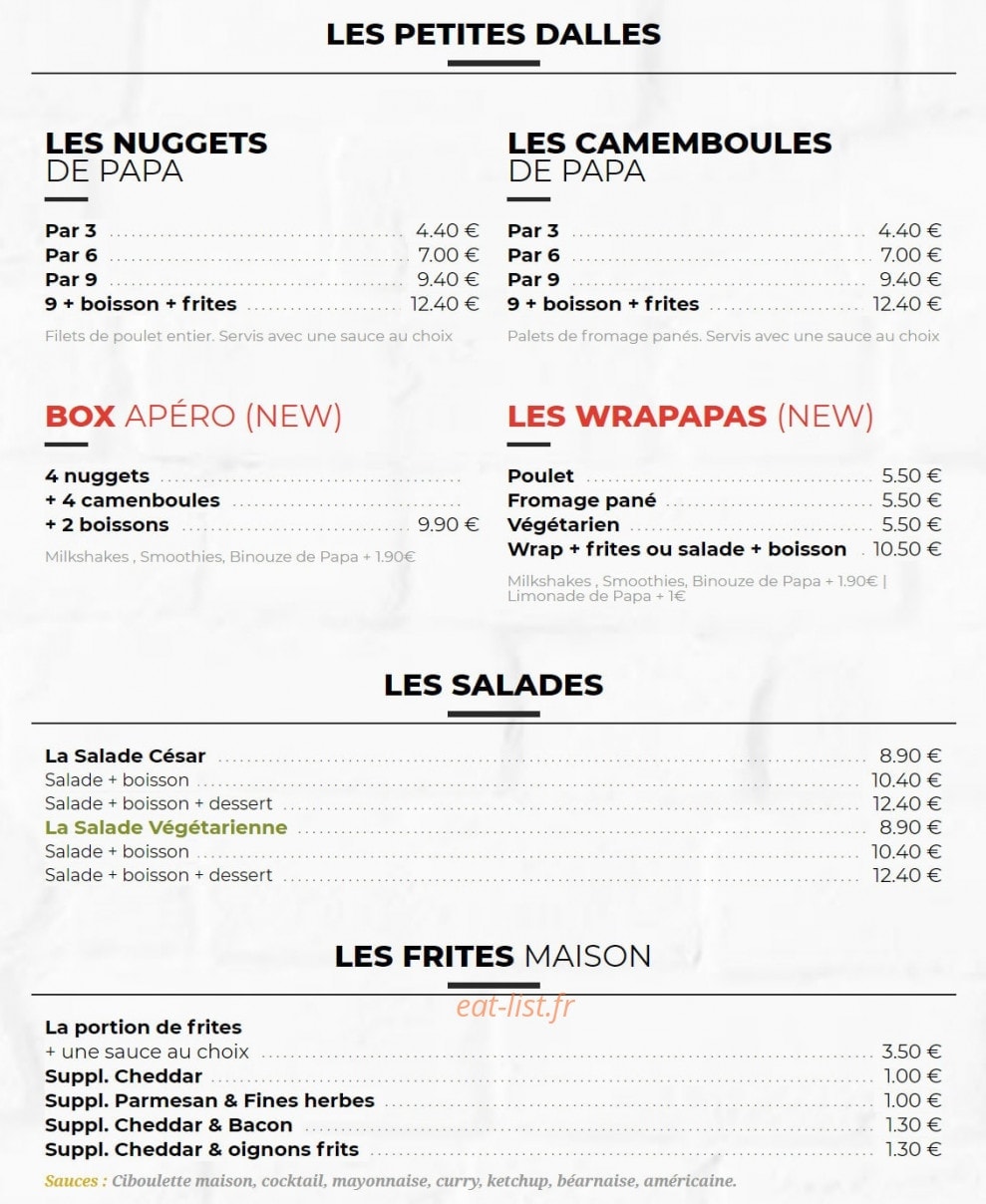 Les Burgers de Papa — carte page 3