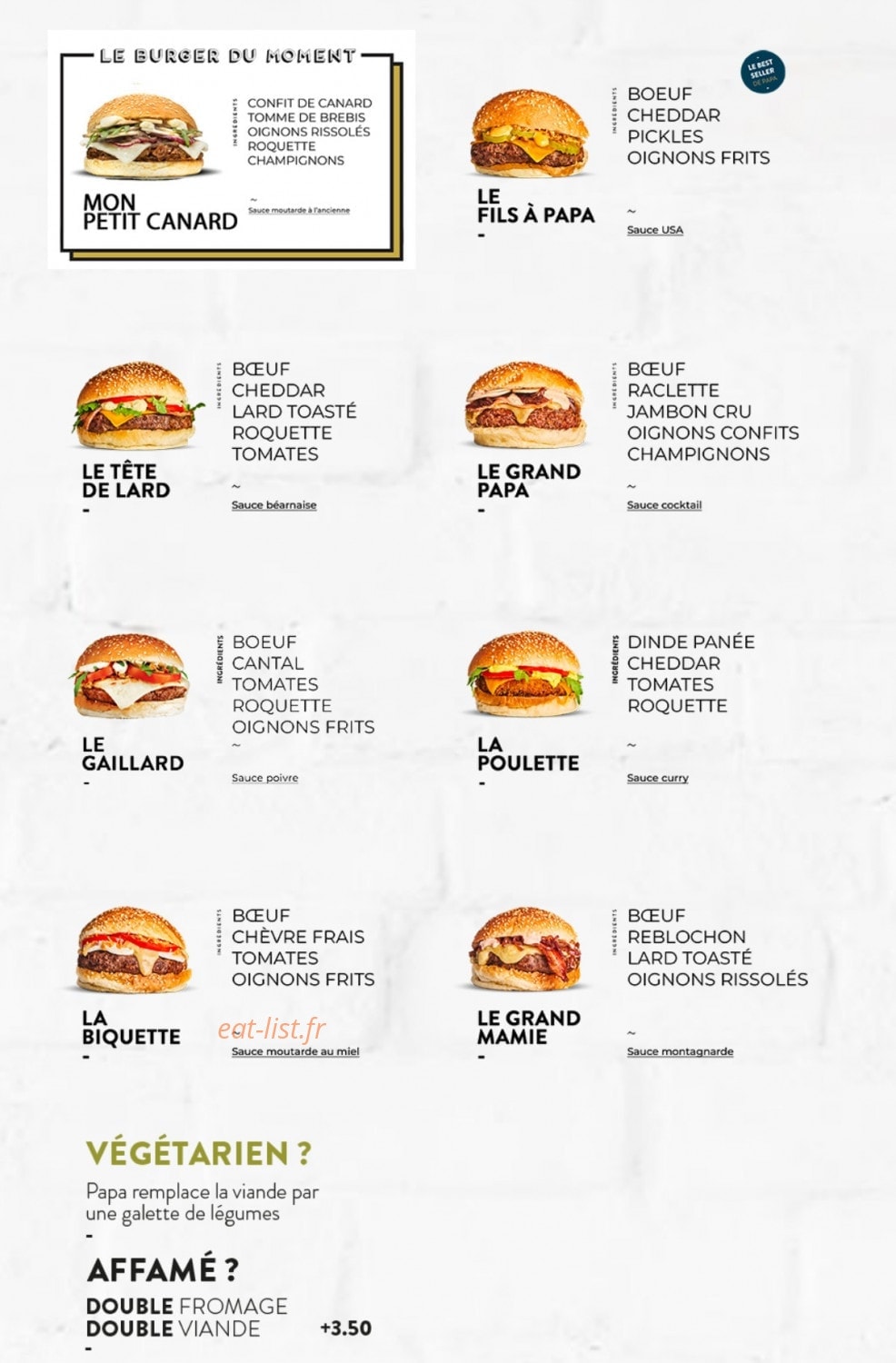 Les Burgers de Papa — carte page 1