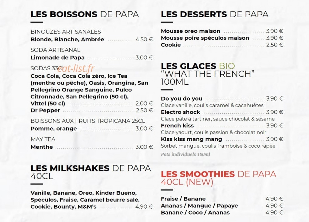 Les Burgers de Papa — carte page 4
