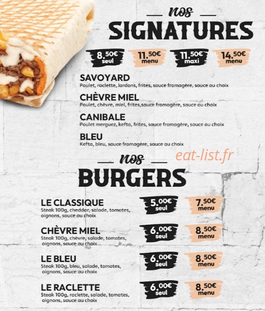 Carte et menu de Les grillades de Papa à Chambery — Les signatures et burgers