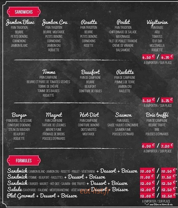Les sandwichs du terroir — carte page 1