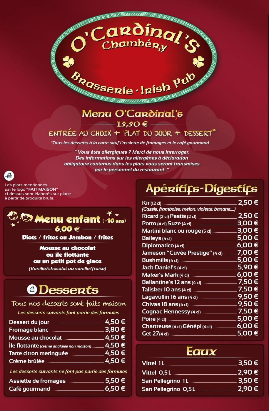 O'cardinal's — carte page 1