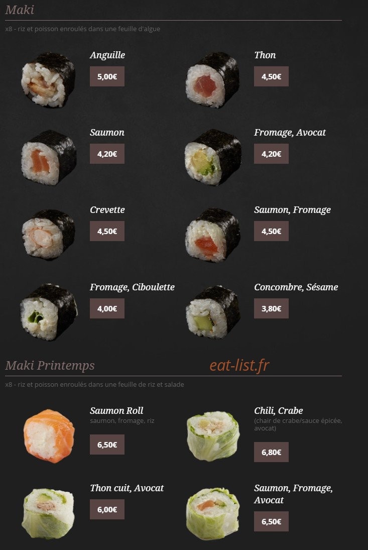 Okiddo sushi — carte page 1