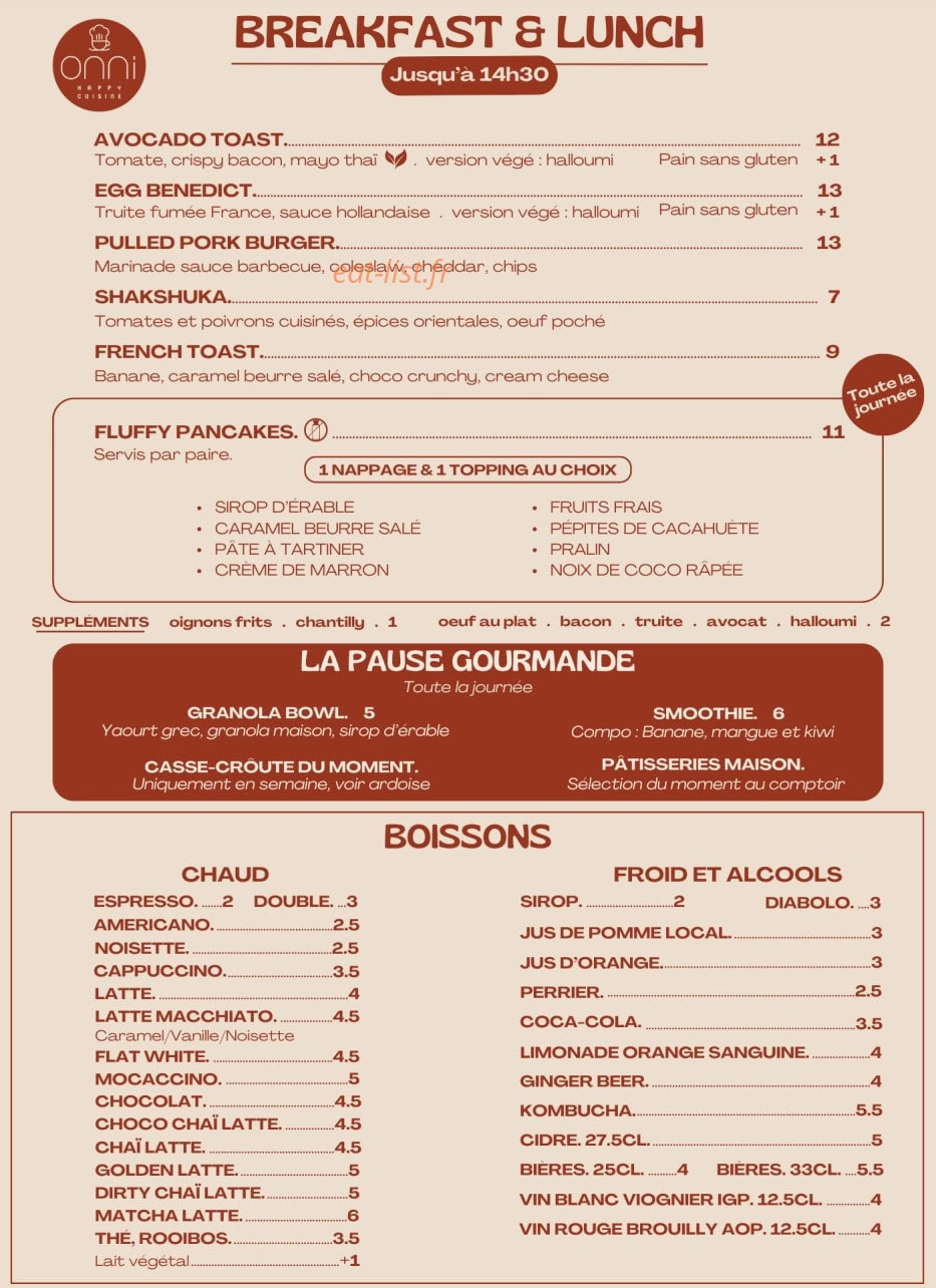 Onni Brunch & Co — carte page 1