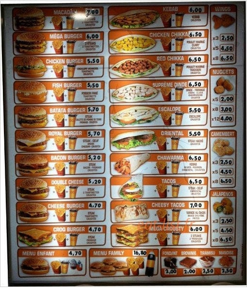 Oriental Burger Express — carte page 1
