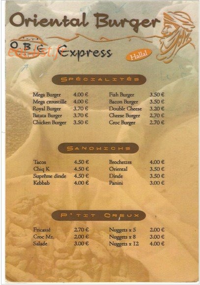 Oriental Burger Express — carte page 2