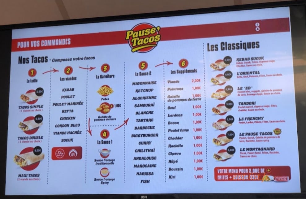 Pause' Tacos — carte page 1
