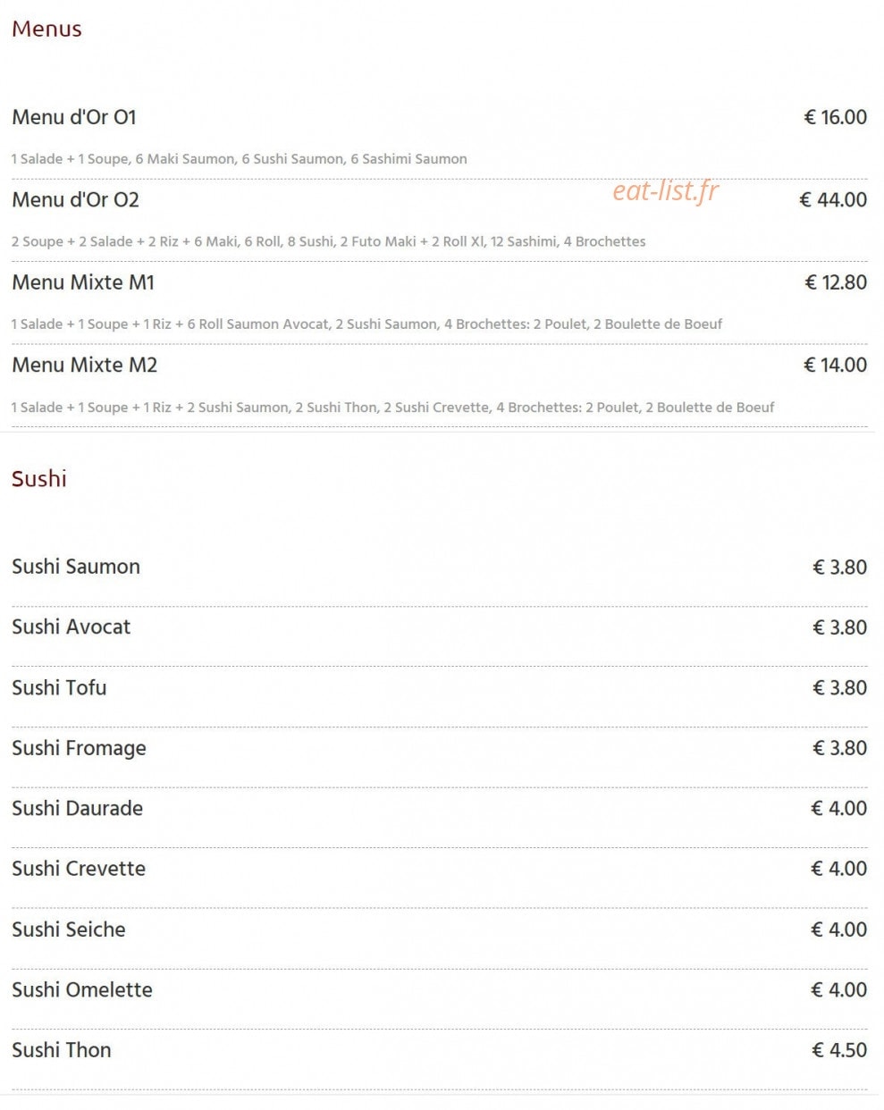 Sushi D'or — carte page 1