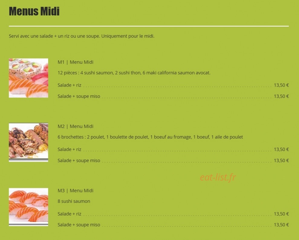 Tatsu sushi — carte page 1