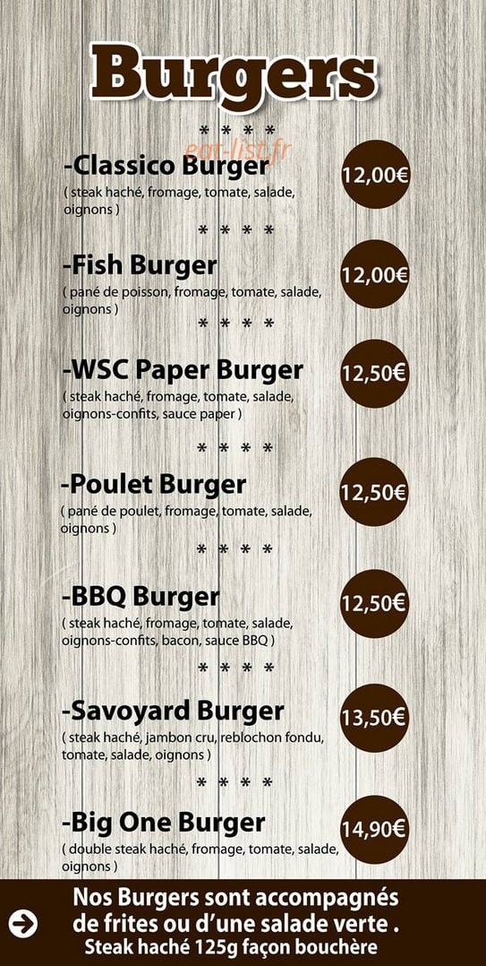 Wall Street Café — carte page 1