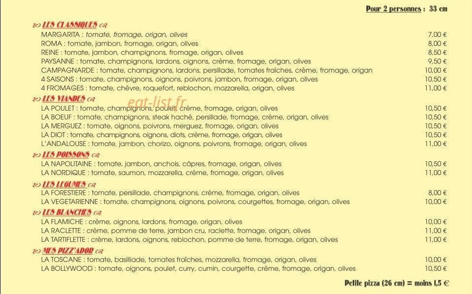 Pizz'a Dor — carte page 1