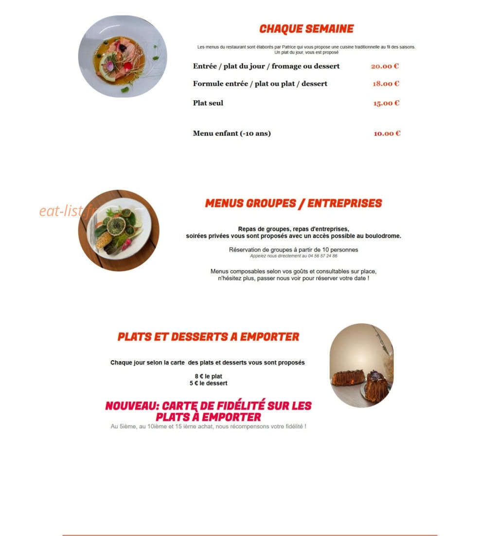 Bar Restaurant du Boulodrome — carte page 1