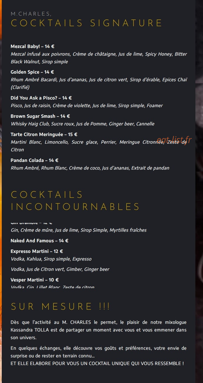 Lounge bar M. CHARLES — carte page 3