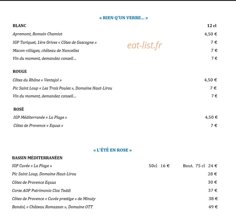 Restaurant de la plage — carte page 8