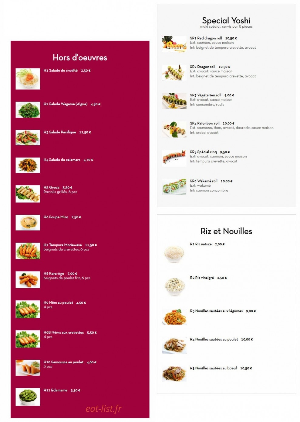 Yoshi Sushi — carte page 1