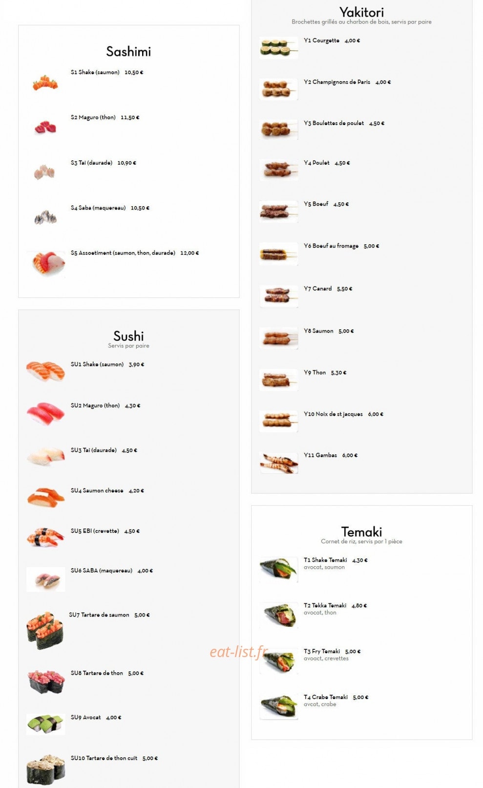 Yoshi Sushi — carte page 2