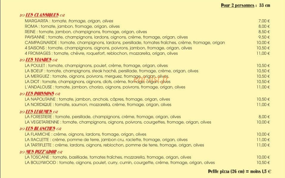 Pizz'a Dor — carte page 1