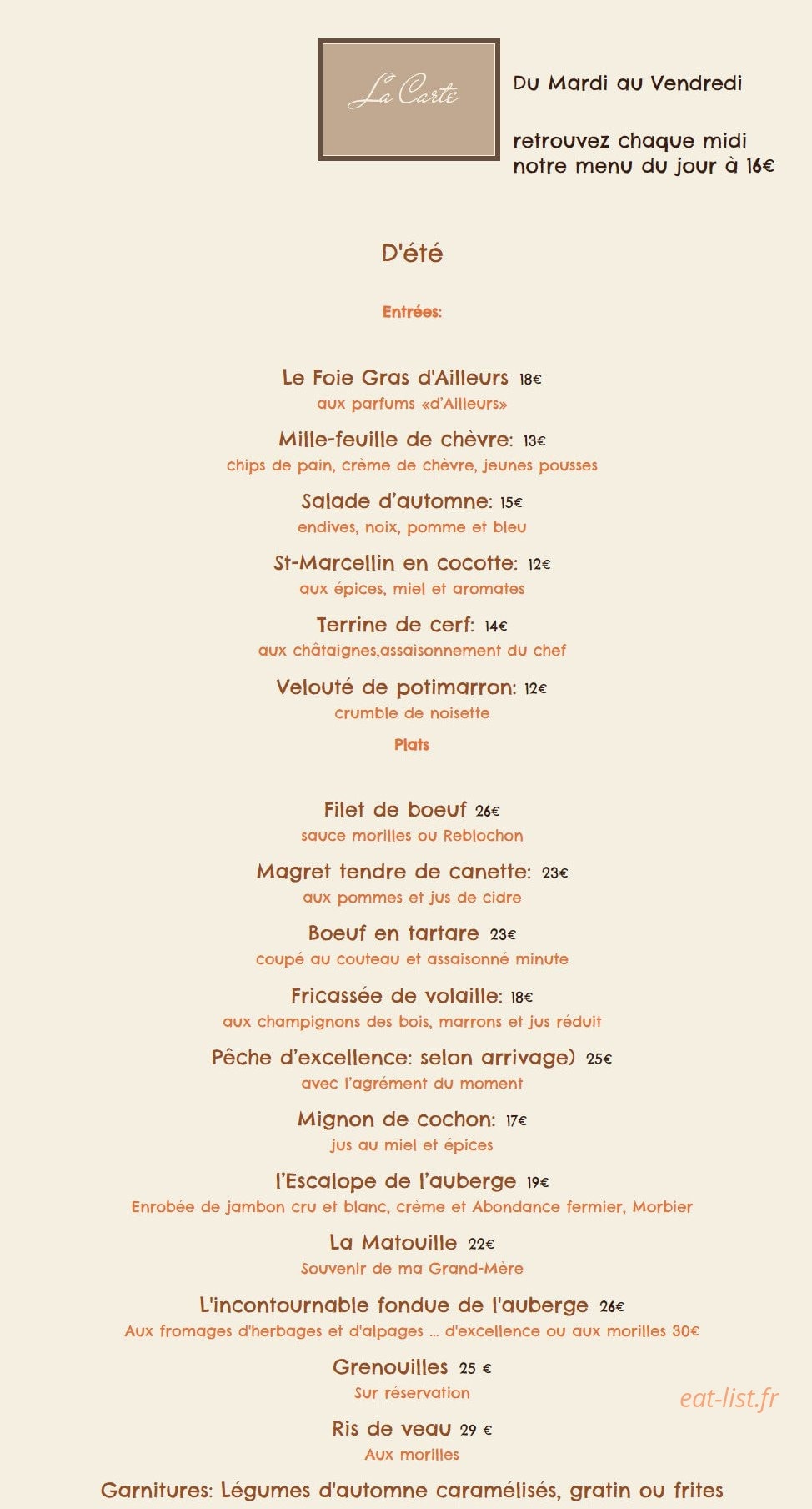 Auberge de Pugny — carte page 1