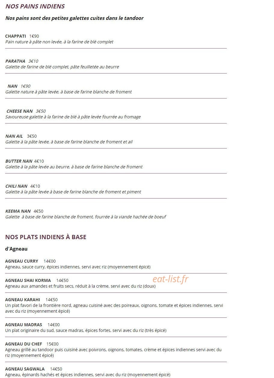 Taj Mahal Aix Les Bains Menu Taj mahal à Tresserve - menu et photos