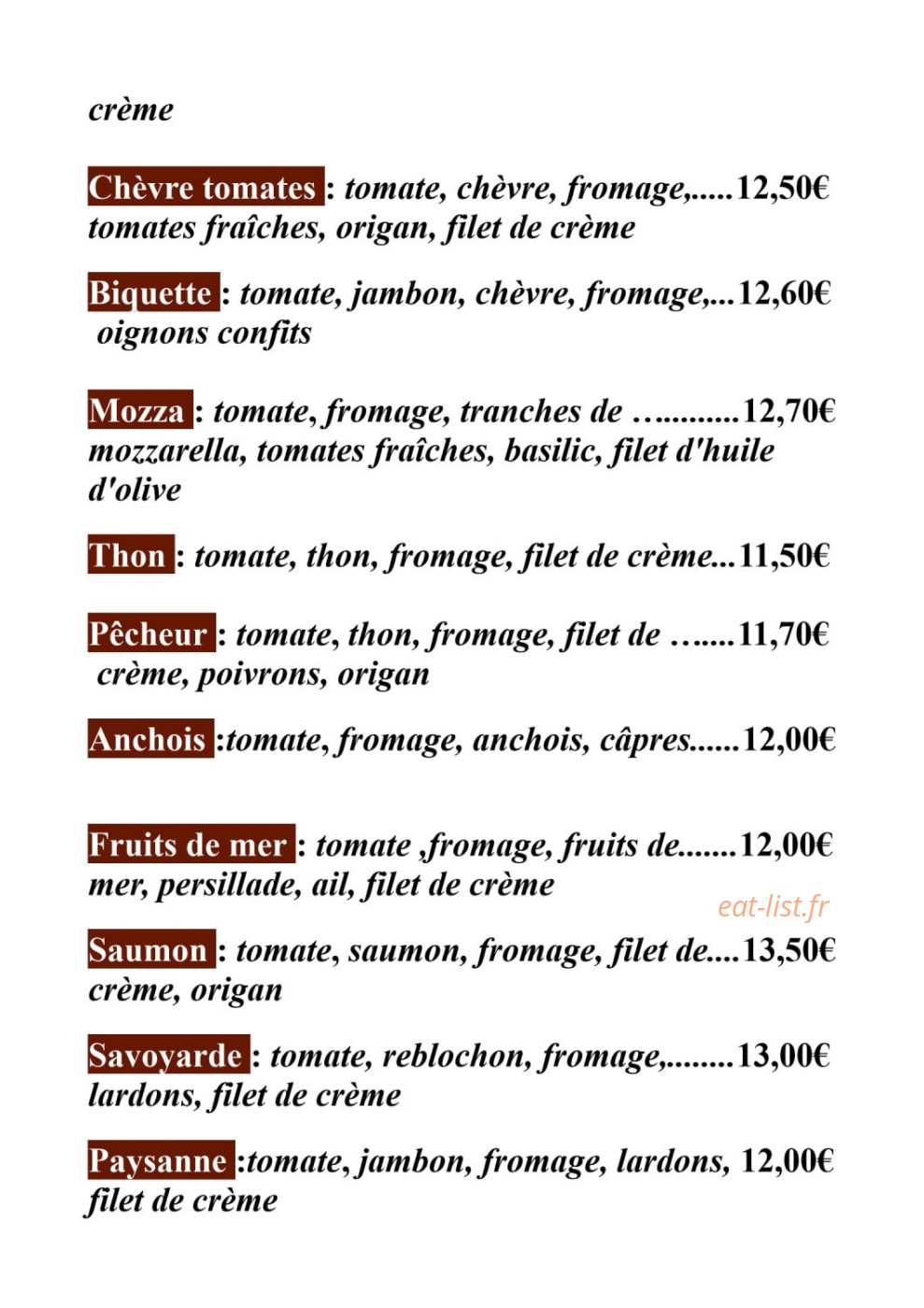Déliria pizza — carte page 3