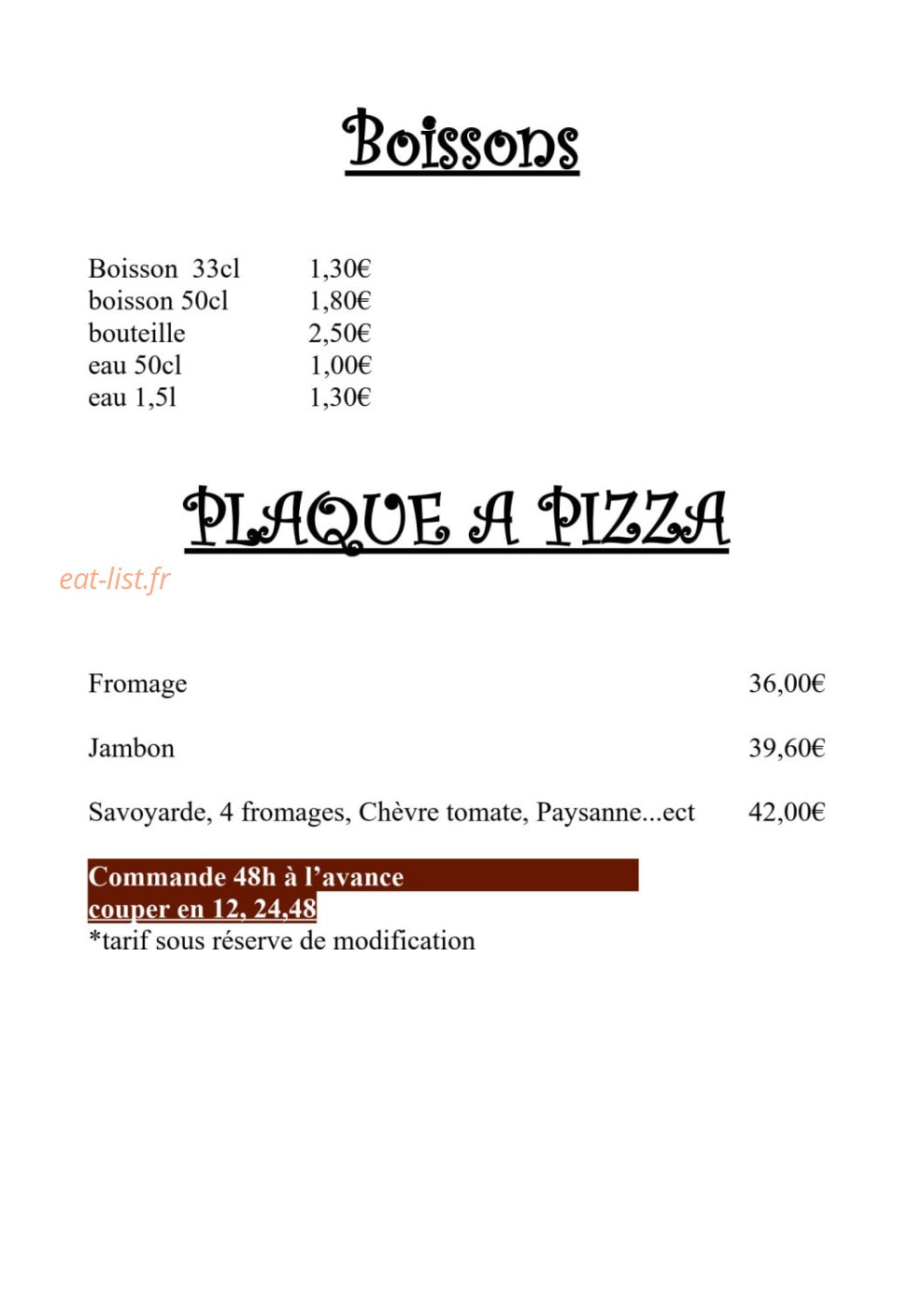 Déliria pizza — carte page 1