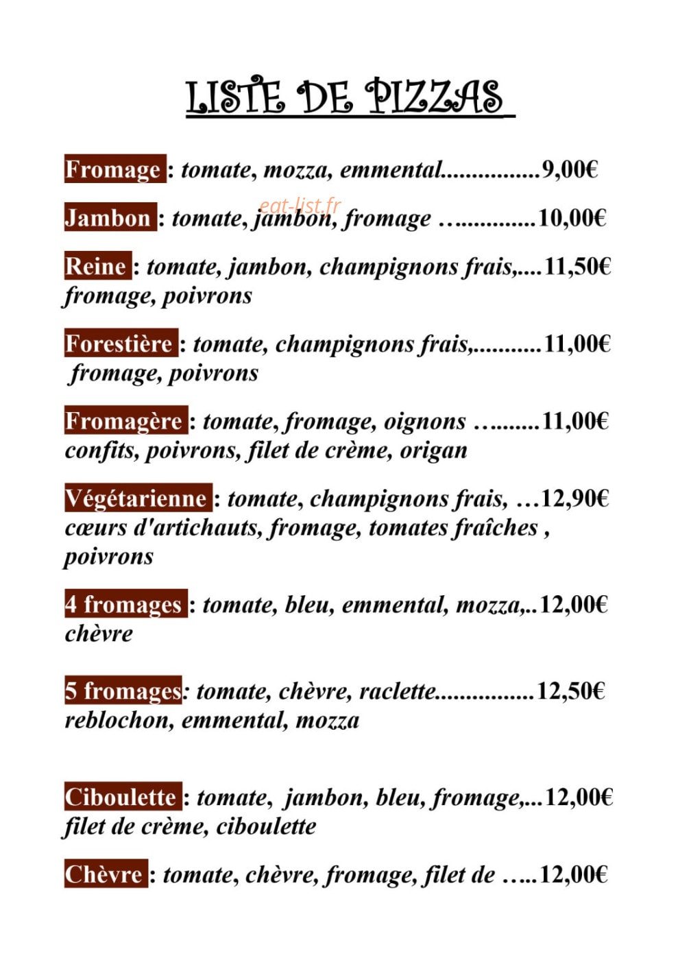 Déliria pizza — carte page 2