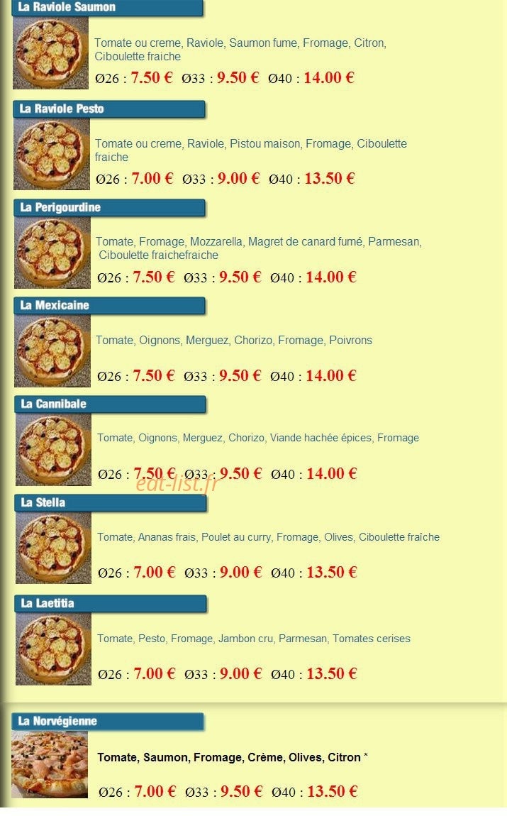 Mailys Pizza — carte page 3