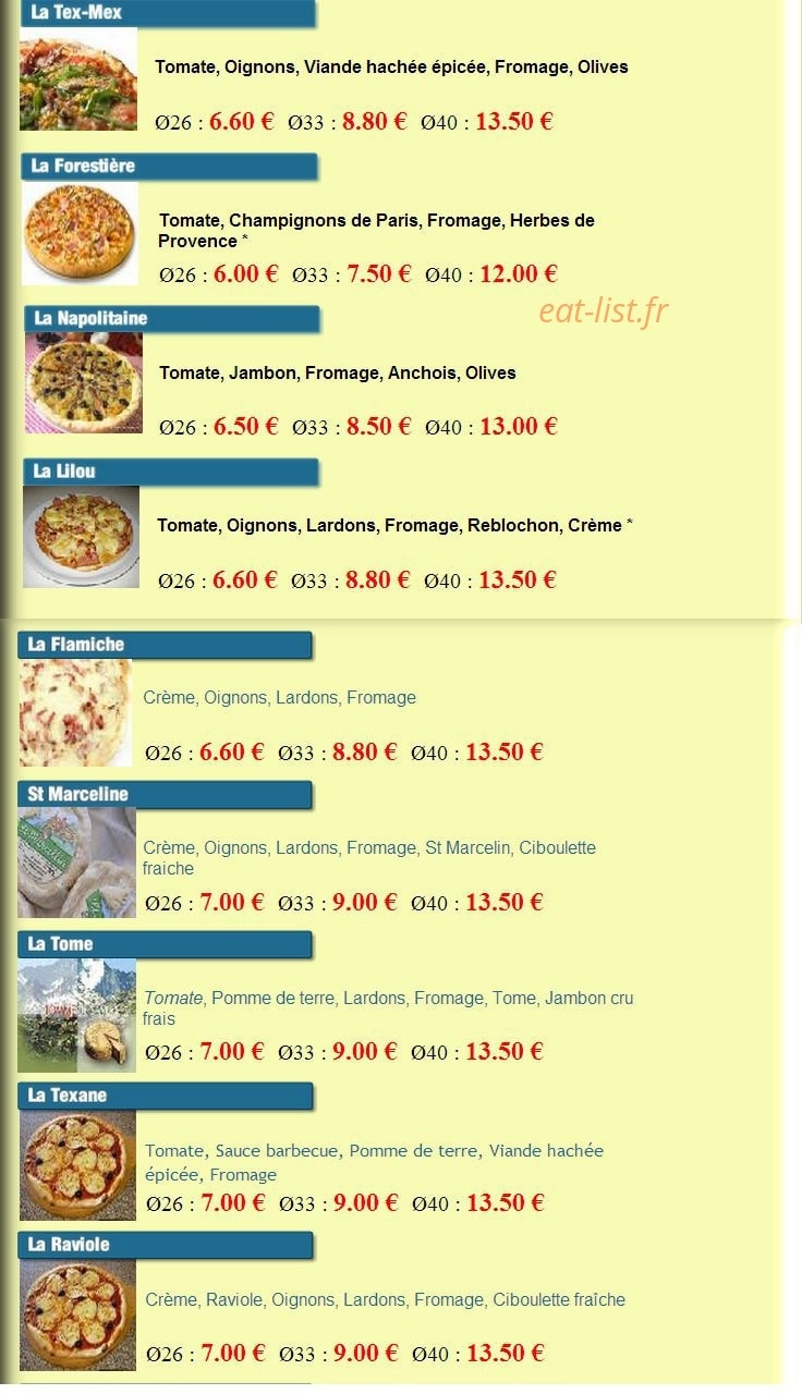 Mailys Pizza — carte page 2