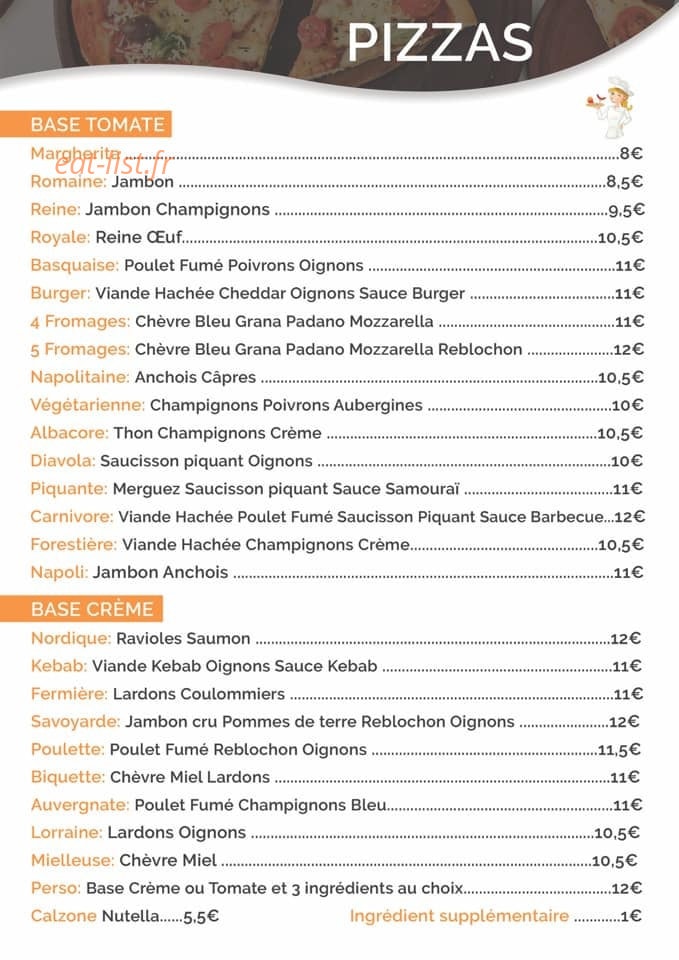 Pizz'Ana'Snack — carte page 1
