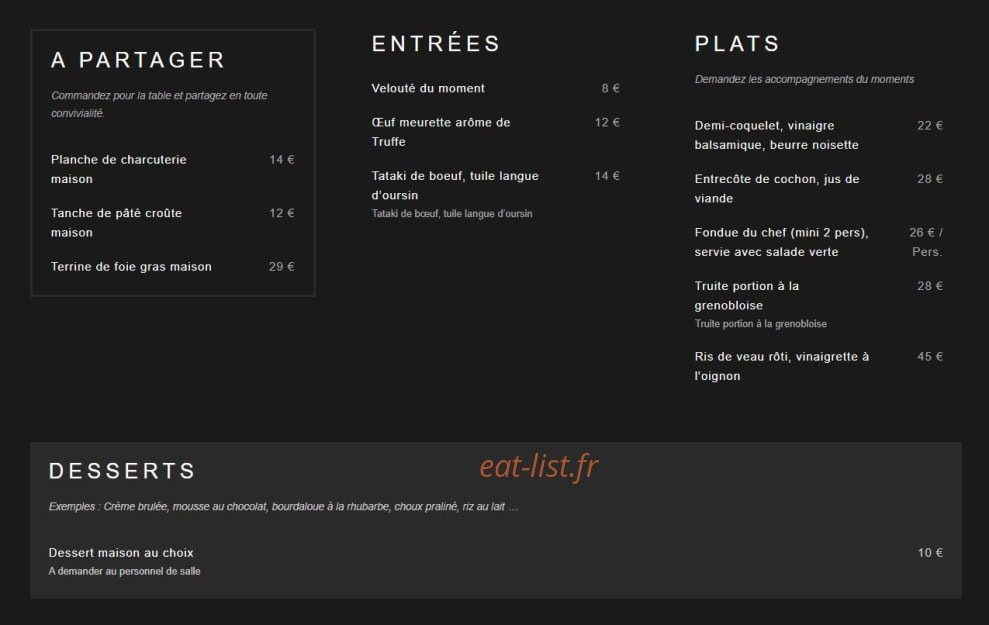 Bistrot Machet — carte page 1
