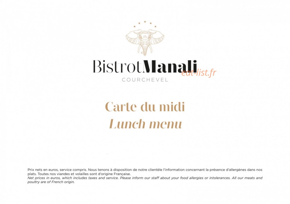 Bistrot Manali — carte page 1