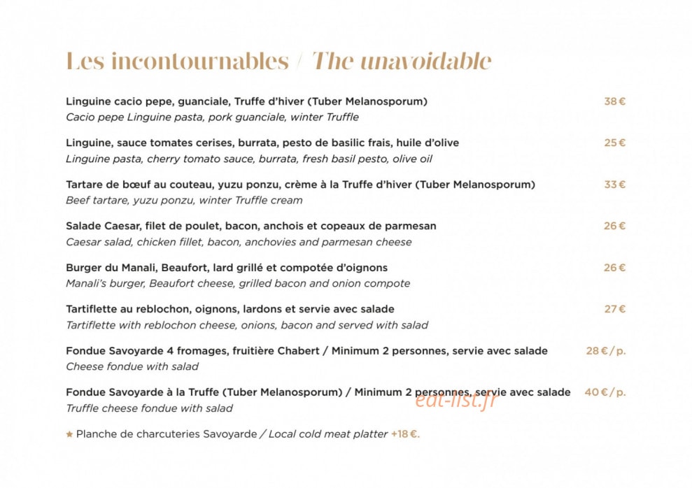 Bistrot Manali — carte page 4