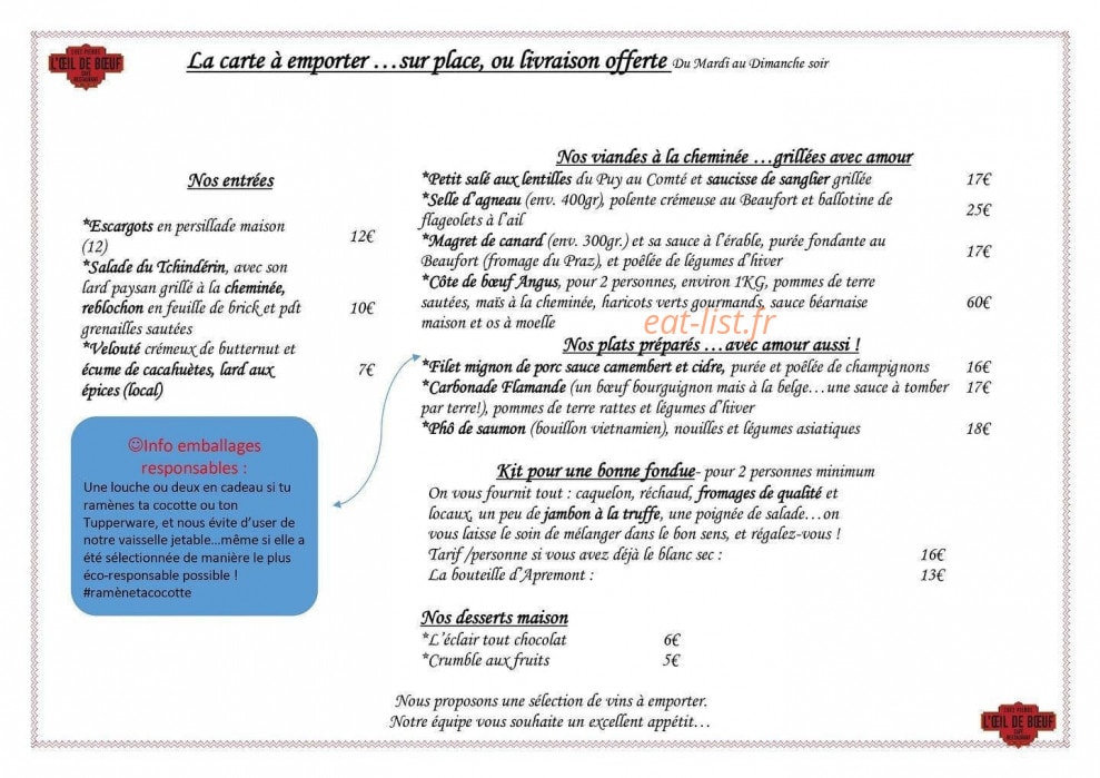 L'Oeil De Boeuf « Chez Pierre » — carte page 1
