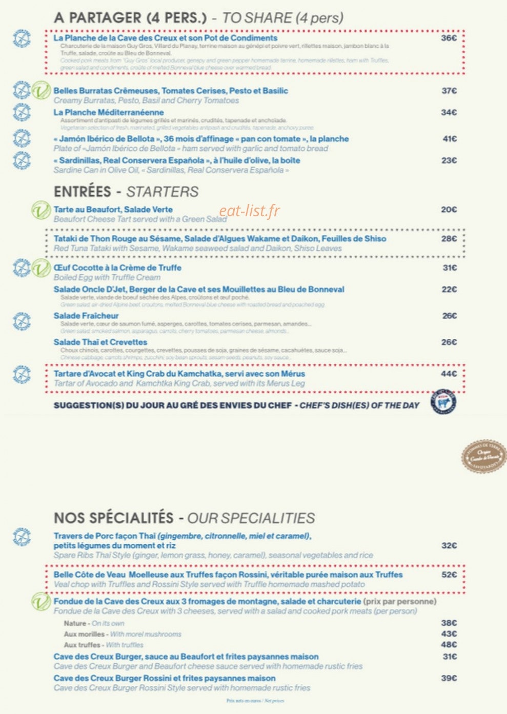 La Cave des Creux — carte page 2