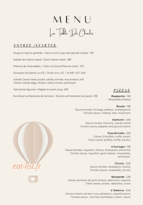 La Table de Charlie — carte page 1